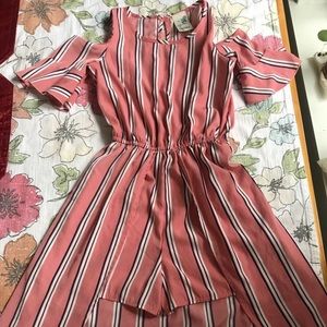 Pink blue and white romper